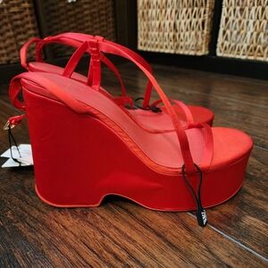Red Silk Zara Platform Sandals